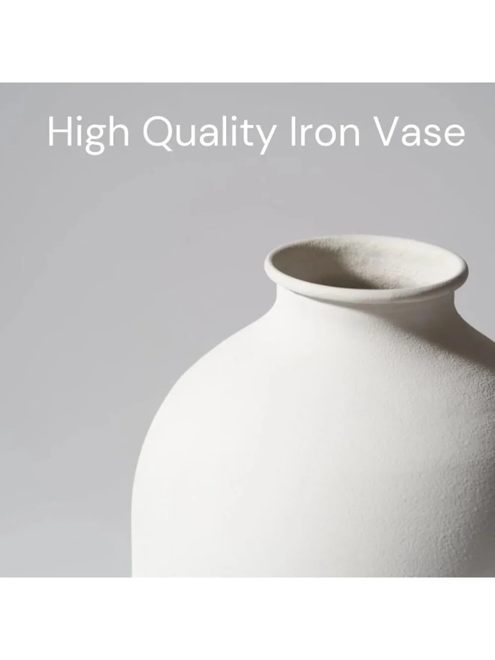 Large White Big Iron Vase for Long Stem Flowers Modern Japandi Home Decoration